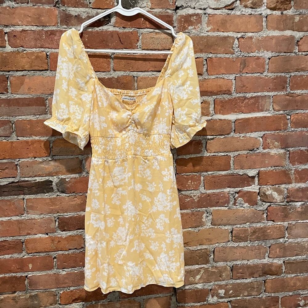 NWT Abercrombie Yellow Faux Silk Smocked Waist Mini Dress